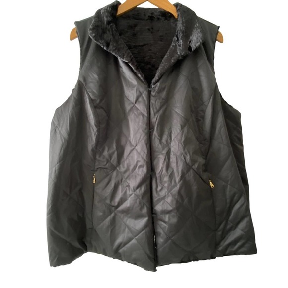 None Jackets & Blazers - Faux Fur Vest 2X Full Zip Quilted Warm Plus Black
